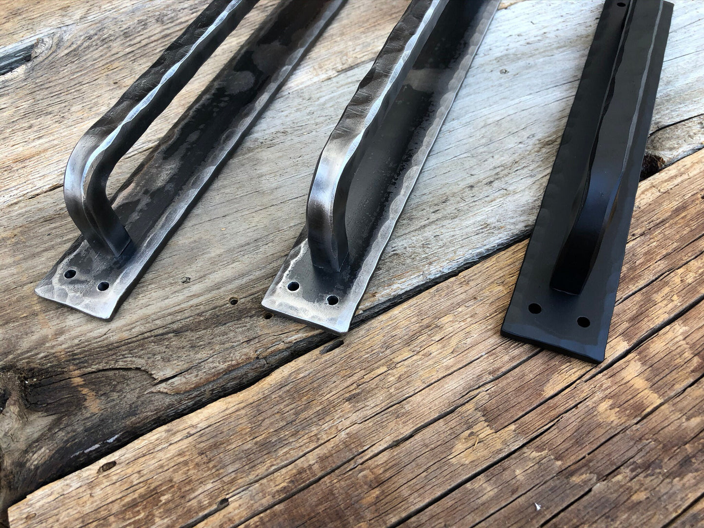 Barn door handles. Hand hammered texture. Rustic, industrial, studio.