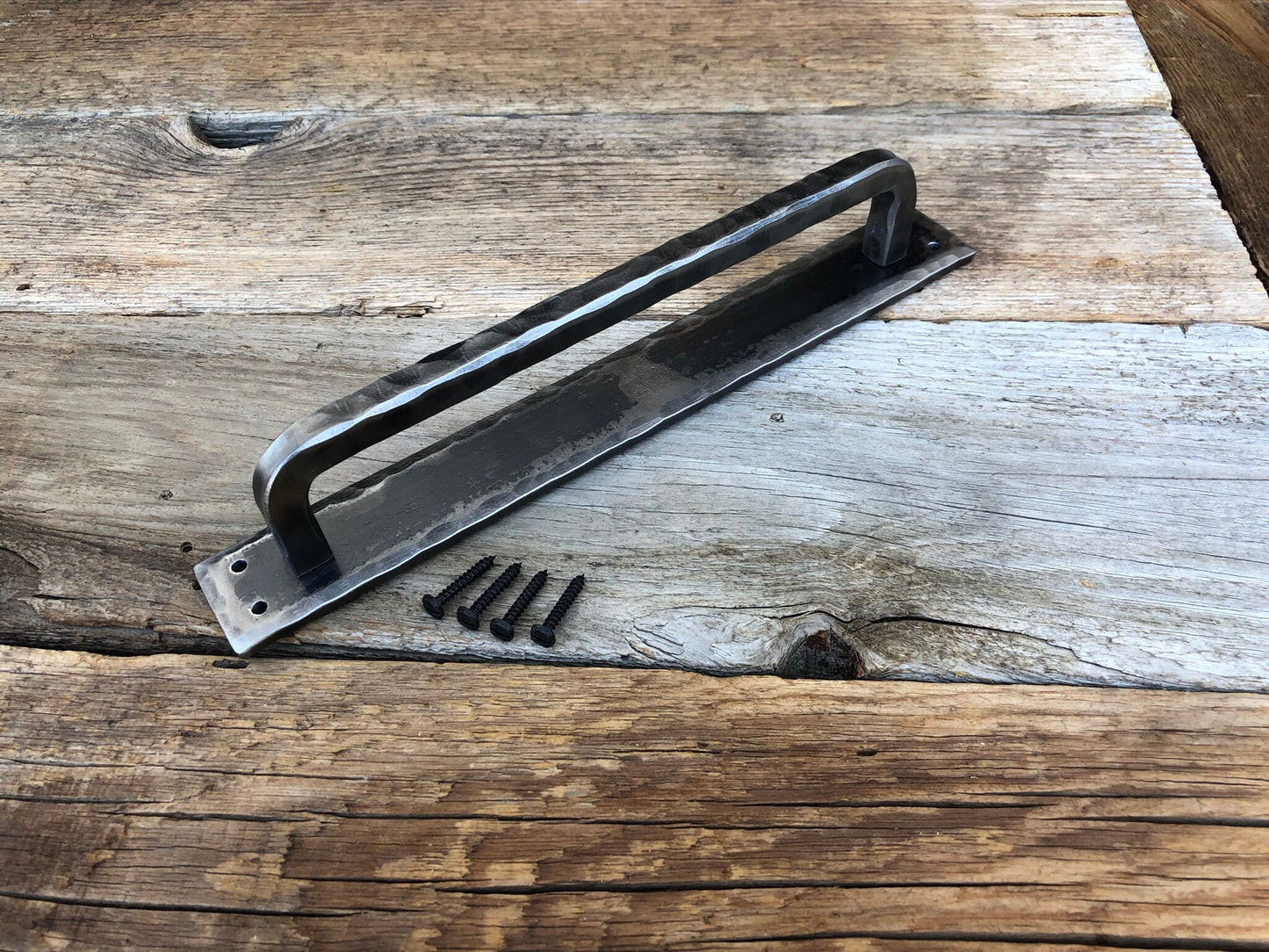 Barn door handles. Hand hammered texture. Rustic, industrial, studio.