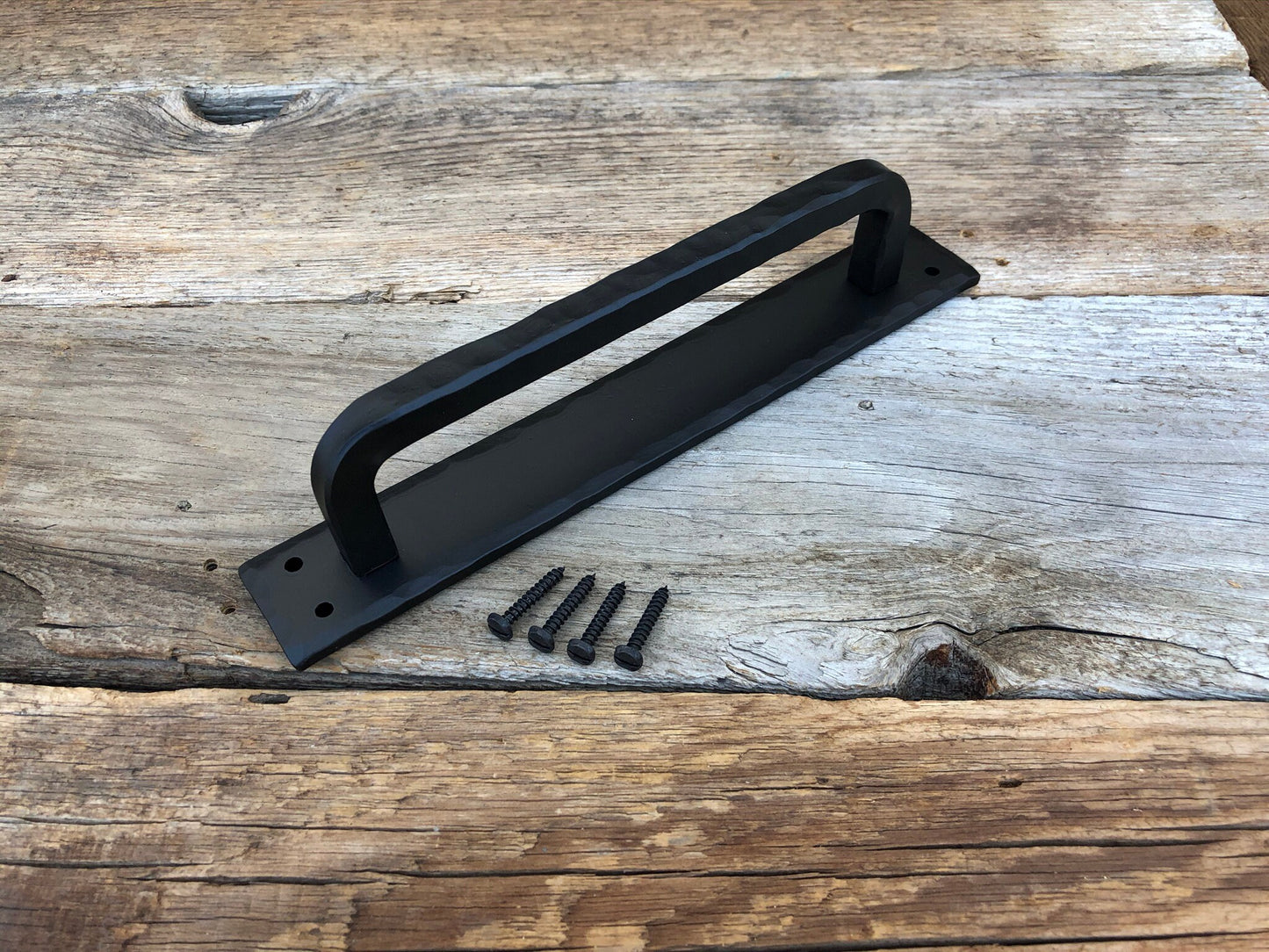 Barn door handles. Hand hammered texture. Rustic, industrial, studio.