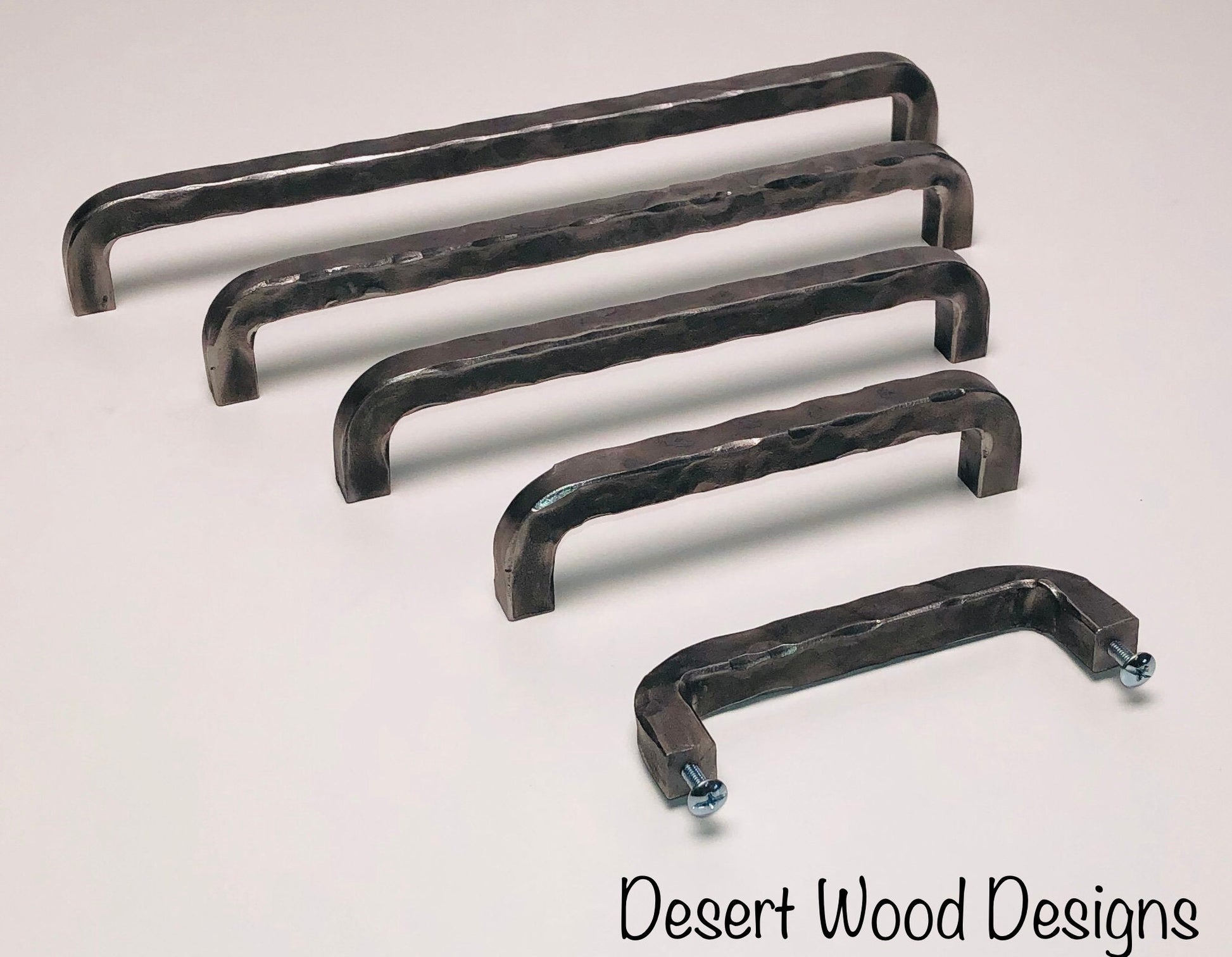 Hand forged hammered cabinet pulls. Farmhouse, industrial, modern, studio, and rustic pulls