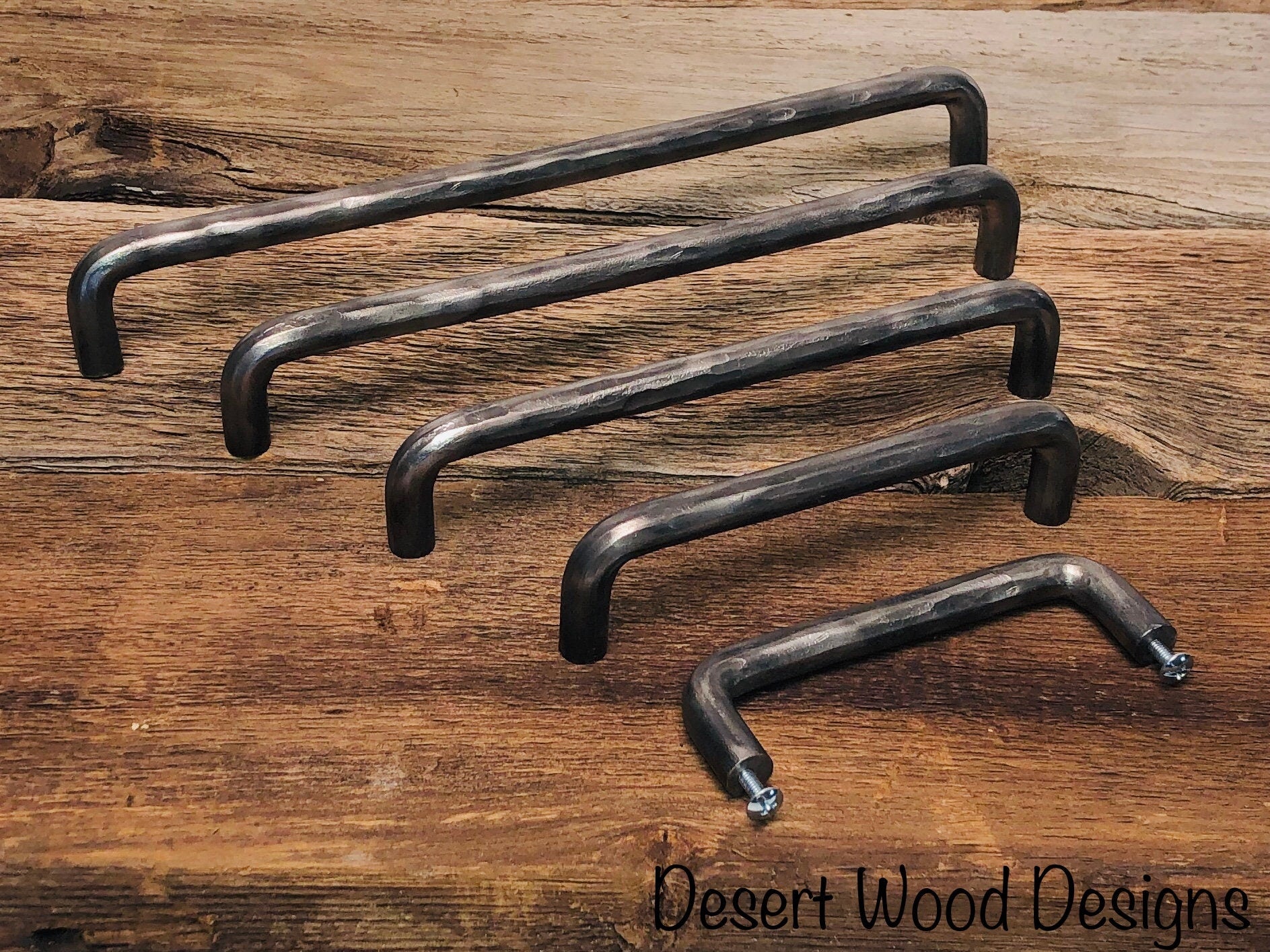 Hand forged hammered cabinet pulls. Farmhouse, Studio, Modern, and Rustic