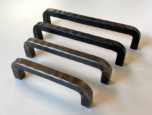 Hand forged hammered cabinet pulls. Farmhouse, industrial, modern, studio, and rustic pulls